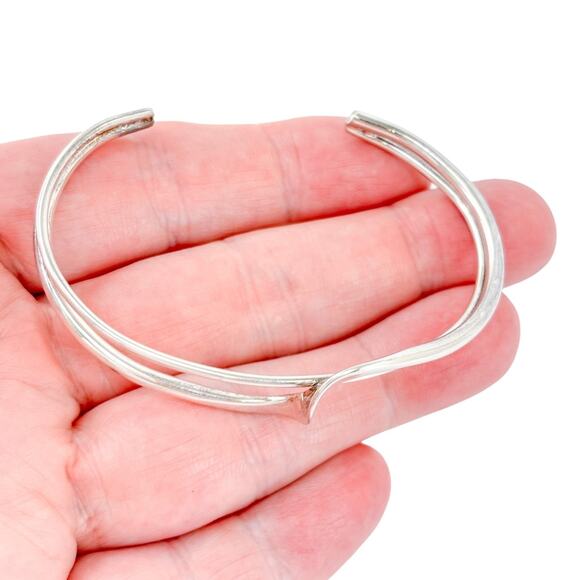 Sterling Silver Modernist Cuff Bracelet | Mexico CII 925 | Sculptural Minimal 7” - Picture 1 of 9